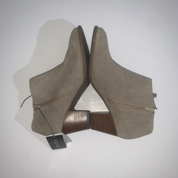 Vionic Boots Womens Size 9.5 Taupe Suede Faros Ankle Booties Fringe Zip Studded - Picture 8 of 9